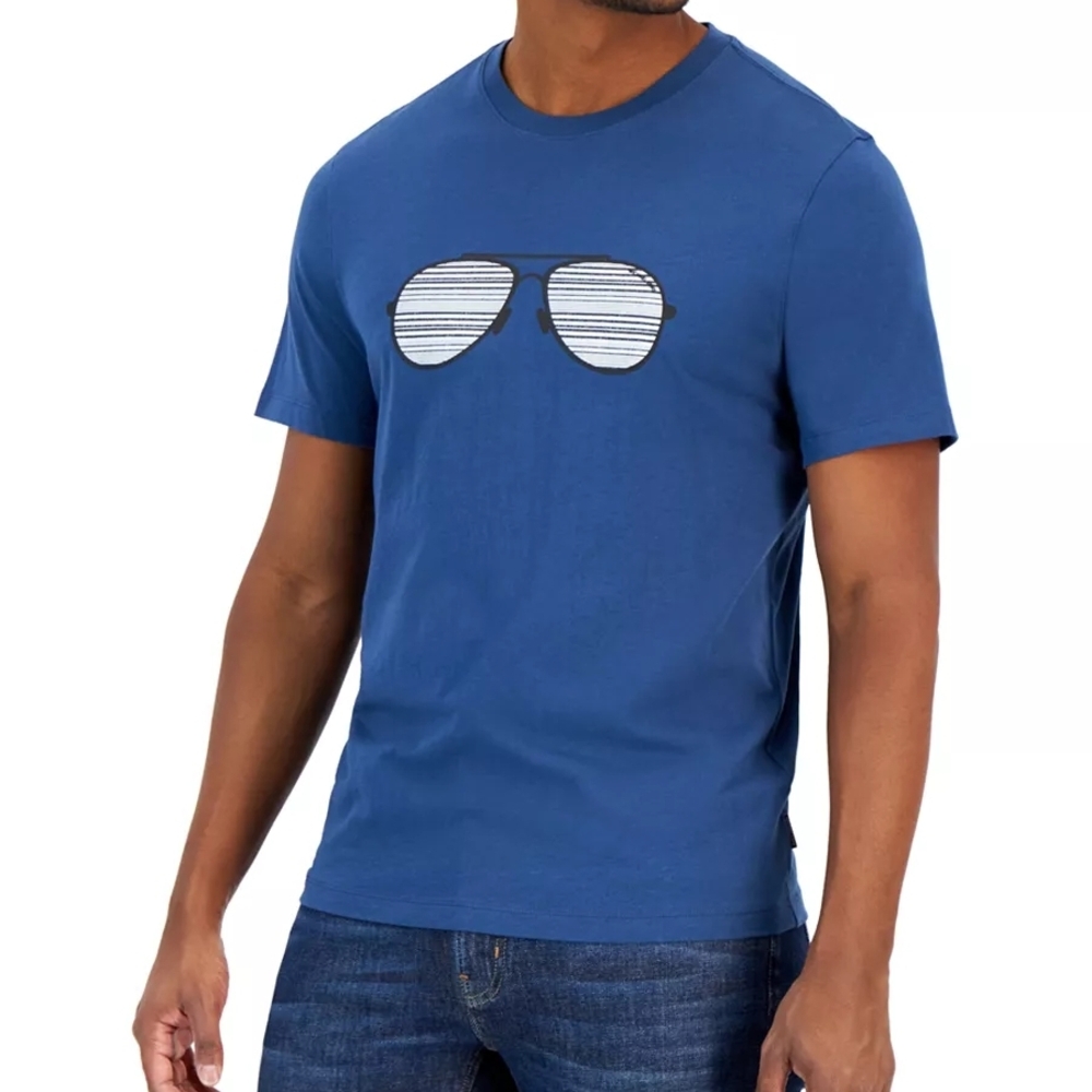 MICHAEL KORS Blue Aviator Sunglasses Graphic T-Shirt Men’s Small